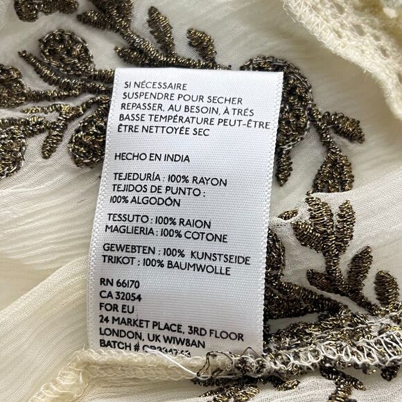 Urban Outfitters Ecote Sz M Peplum Top Ivory‎ Crochet Lace Metallic Embroidery - Picture 9 of 11